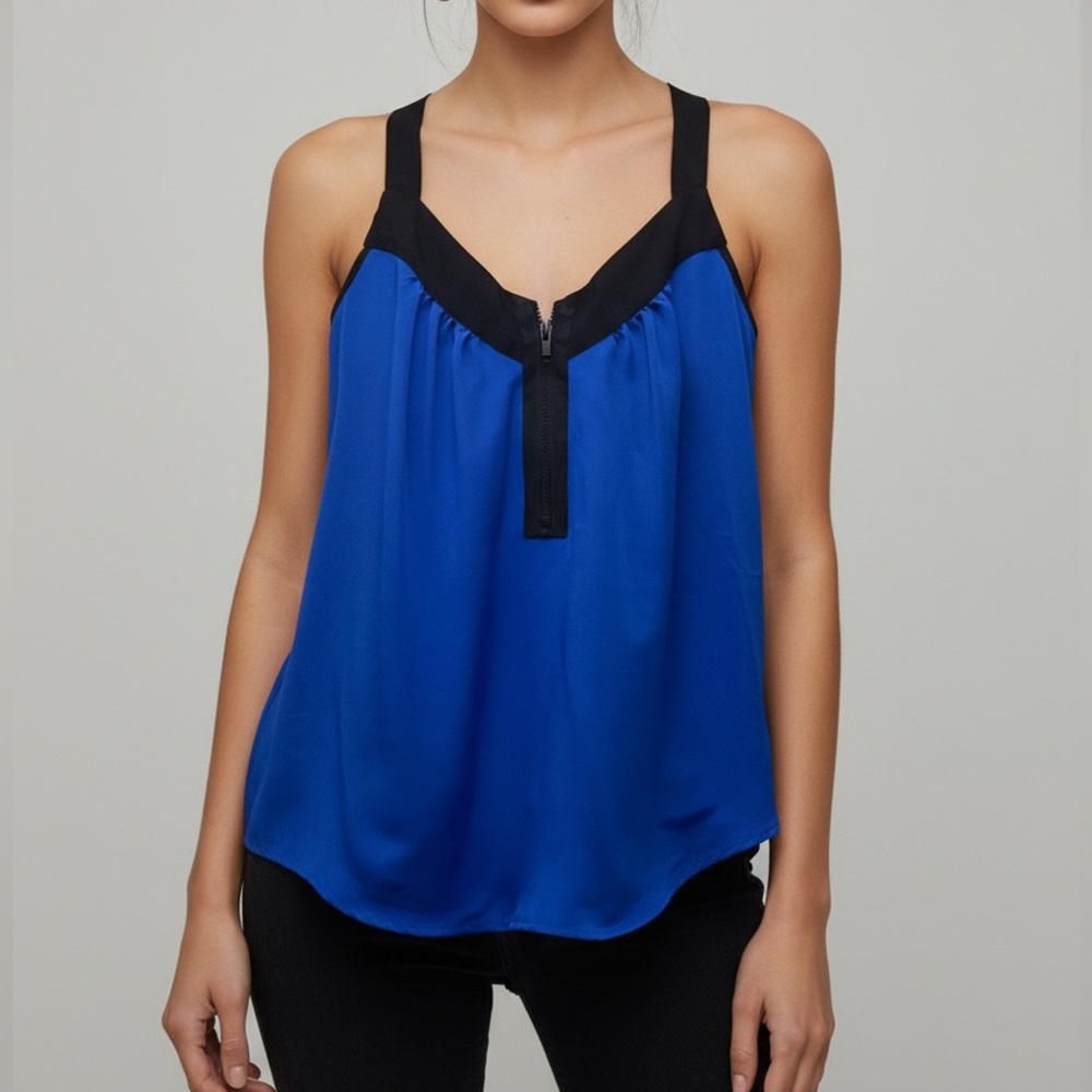 Petticoat Alley royal blue racerback blouse with black contrast straps Medium